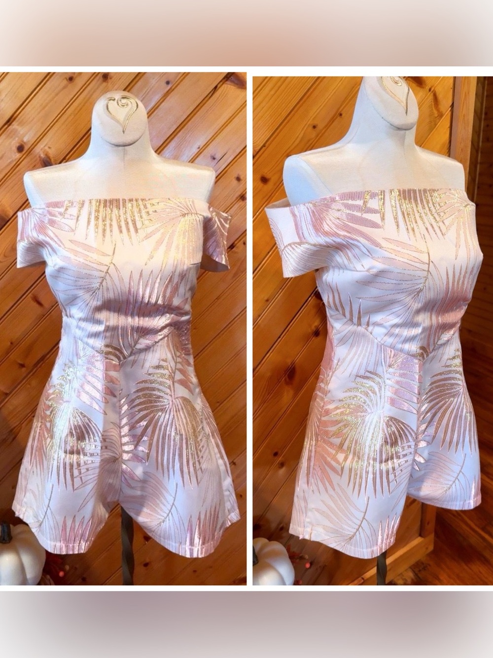 Elegant Off-Shoulder Palm Print Romper